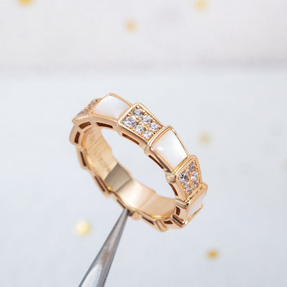 [Vellora Opalyn]SERPENTI RING PINK GOLD MOP DIAMOND PAVED 4MM