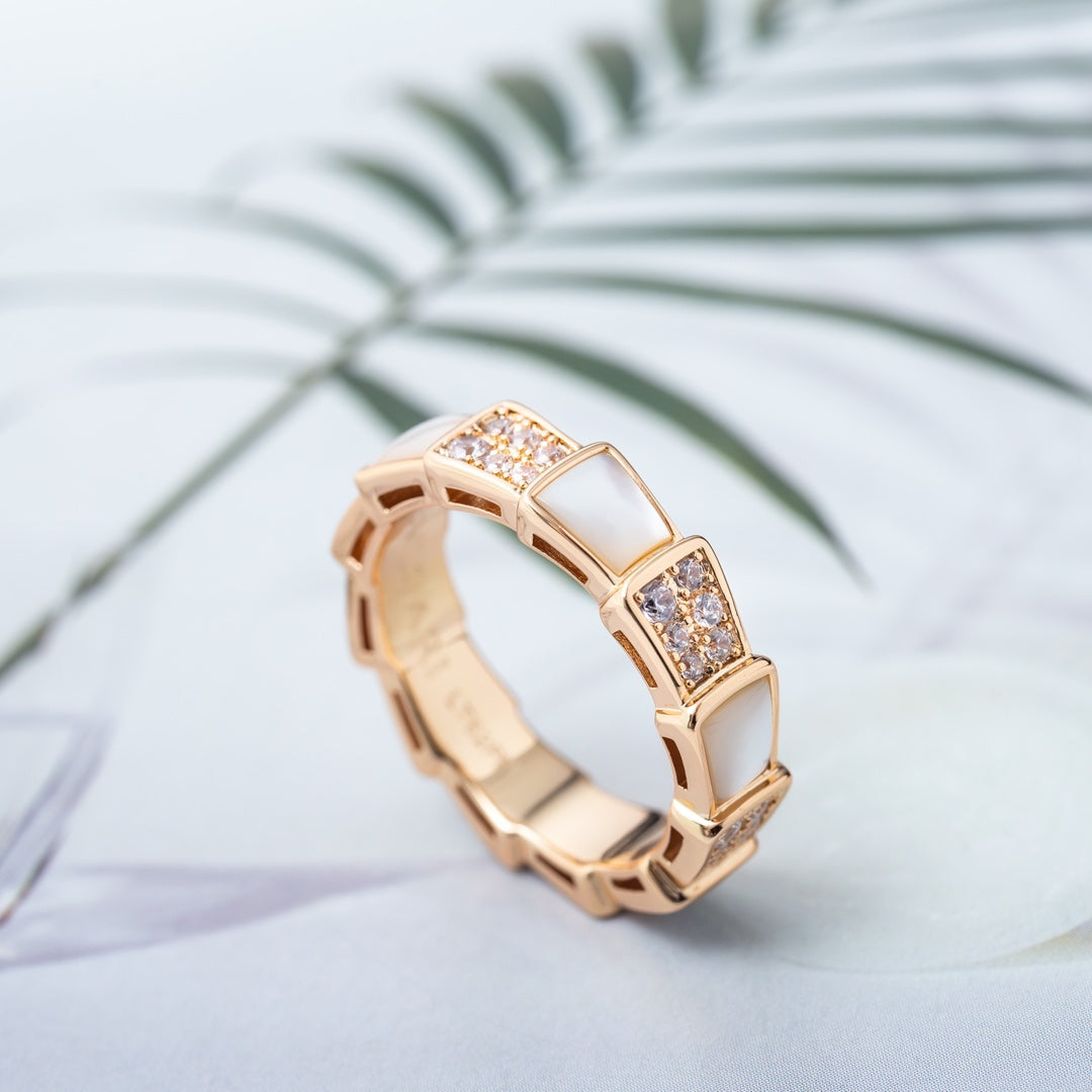 [Vellora Opalyn]SERPENTI RING PINK GOLD MOP DIAMOND PAVED 4MM