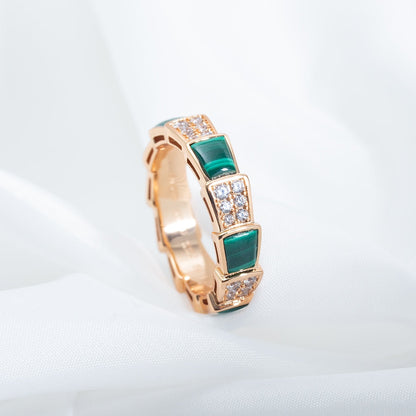[Vellora Opalyn]SERPENTI RING PINK GOLD MALACHITE DIAMOND PAVED 4MM