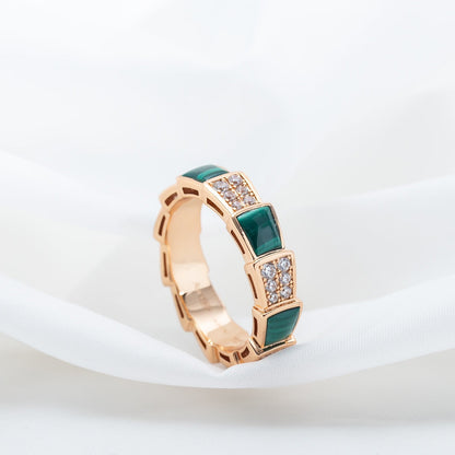 [Vellora Opalyn]SERPENTI RING PINK GOLD MALACHITE DIAMOND PAVED 4MM