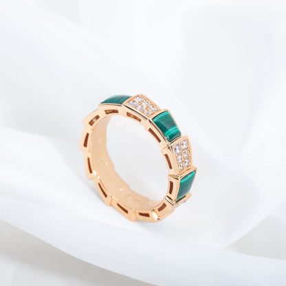 [Vellora Opalyn]SERPENTI RING PINK GOLD MALACHITE DIAMOND PAVED 4MM