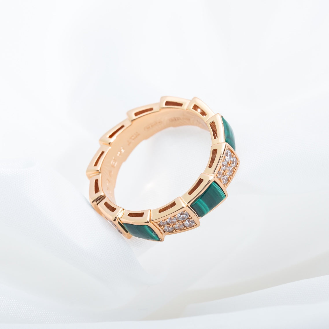 [Vellora Opalyn]SERPENTI RING PINK GOLD MALACHITE DIAMOND PAVED 4MM