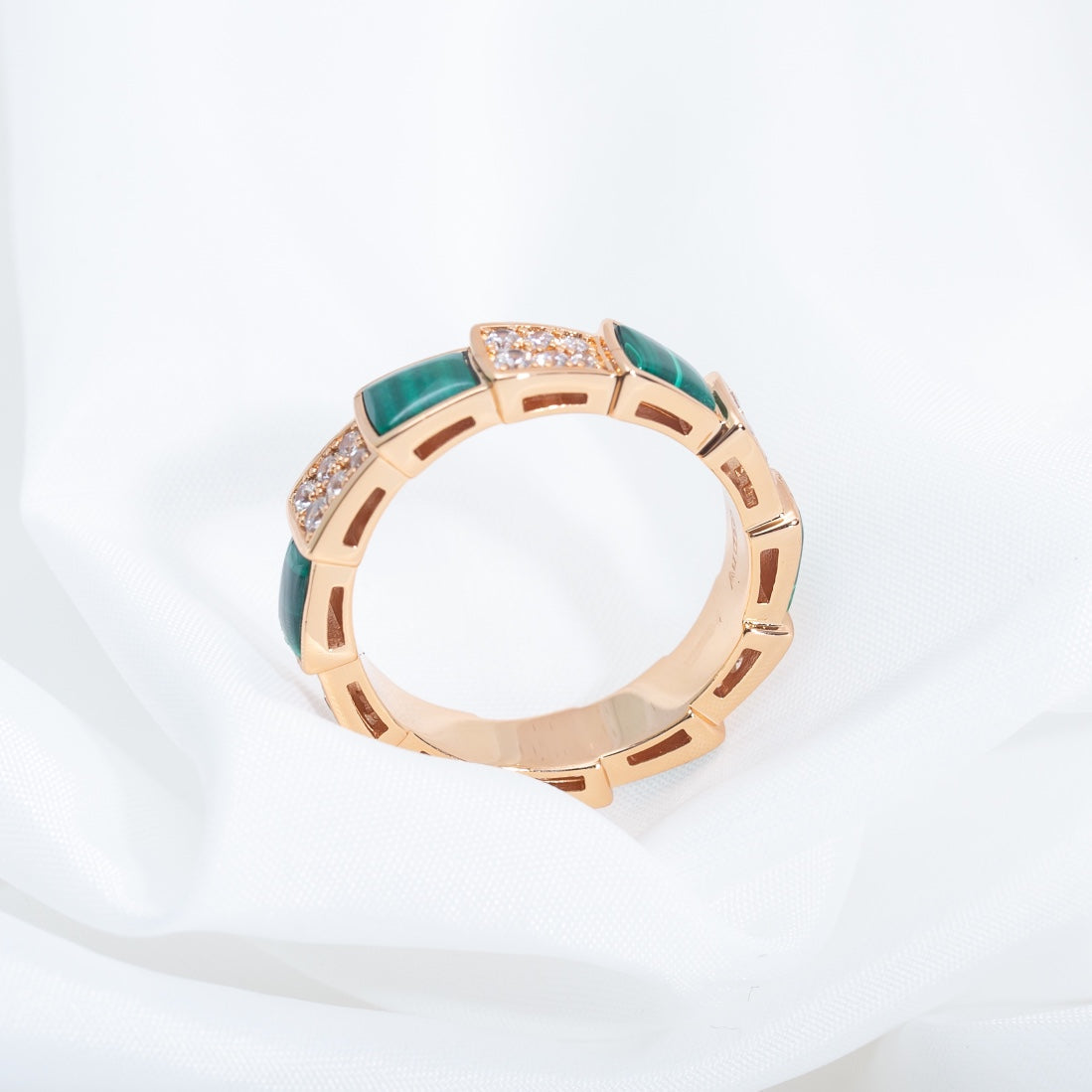 [Vellora Opalyn]SERPENTI RING PINK GOLD MALACHITE DIAMOND PAVED 4MM