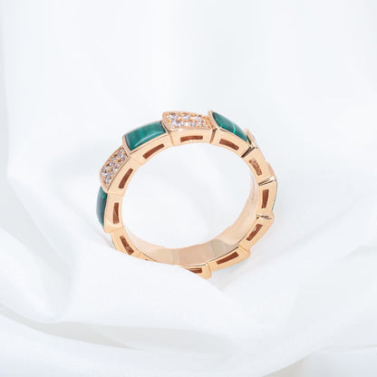 [Vellora Opalyn]SERPENTI RING PINK GOLD MALACHITE DIAMOND PAVED 4MM