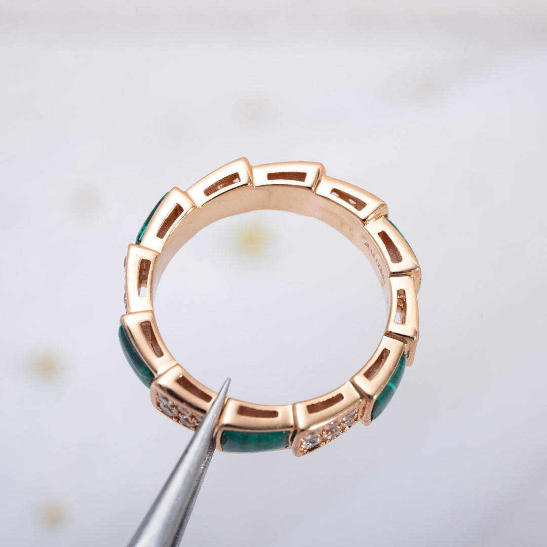 [Vellora Opalyn]SERPENTI RING PINK GOLD MALACHITE DIAMOND PAVED 4MM