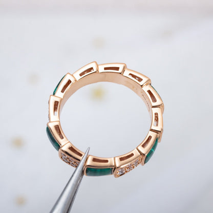 [Vellora Opalyn]SERPENTI RING PINK GOLD MALACHITE DIAMOND PAVED 4MM