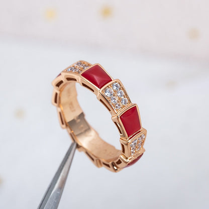 [Vellora Opalyn]SERPENTI RING PINK GOLD CARNELIAN DIAMOND PAVED 4MM