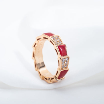 [Vellora Opalyn]SERPENTI RING PINK GOLD CARNELIAN DIAMOND PAVED 4MM