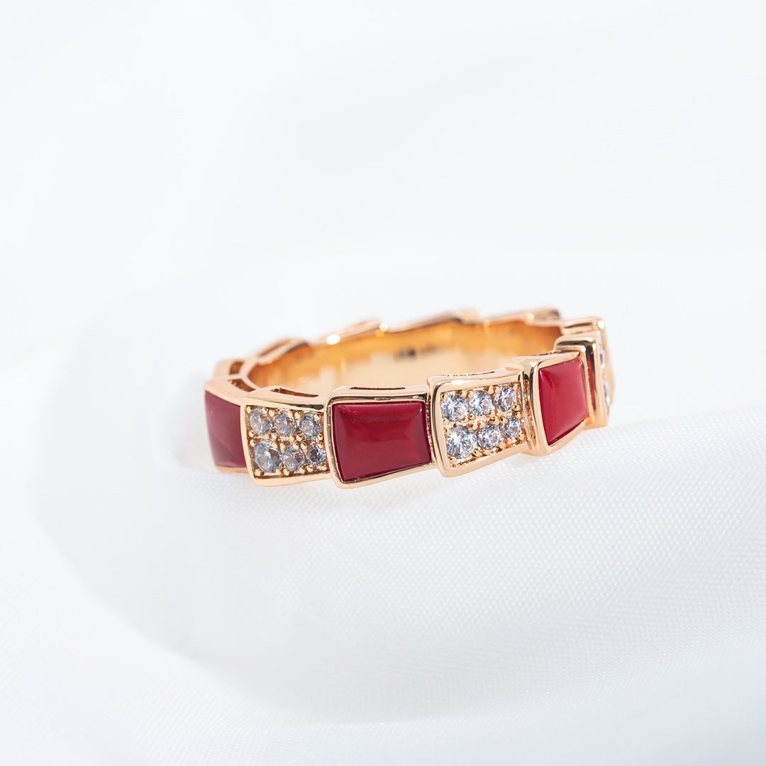 [Vellora Opalyn]SERPENTI RING PINK GOLD CARNELIAN DIAMOND PAVED 4MM