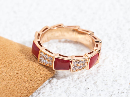 [Vellora Opalyn]SERPENTI RING PINK GOLD CARNELIAN DIAMOND PAVED 4MM