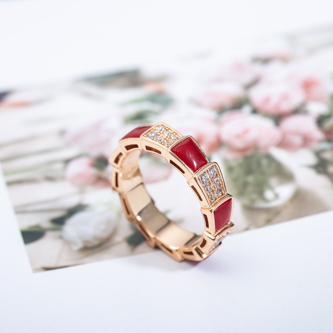 [Vellora Opalyn]SERPENTI RING PINK GOLD CARNELIAN DIAMOND PAVED 4MM