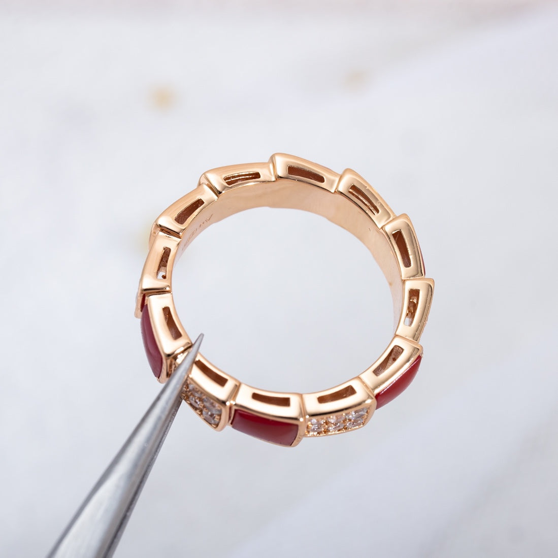 [Vellora Opalyn]SERPENTI RING PINK GOLD CARNELIAN DIAMOND PAVED 4MM