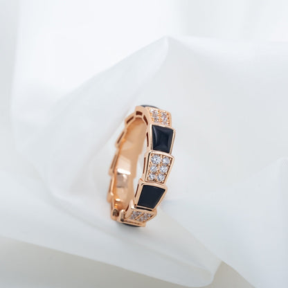 [Vellora Opalyn]SERPENTI RING PINK GOLD BLACK MOP DIAMOND PAVED 4MM