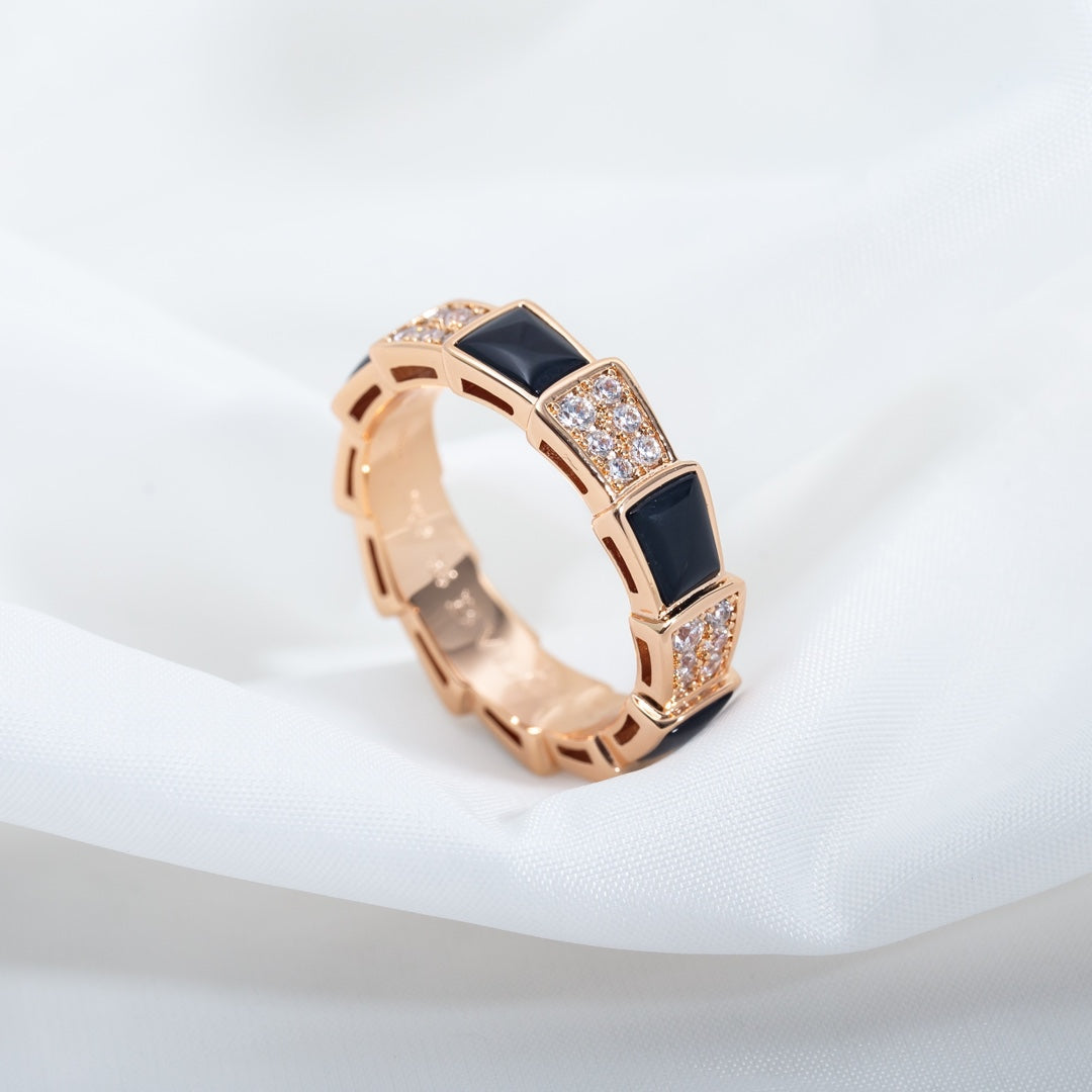 [Vellora Opalyn]SERPENTI RING PINK GOLD BLACK MOP DIAMOND PAVED 4MM