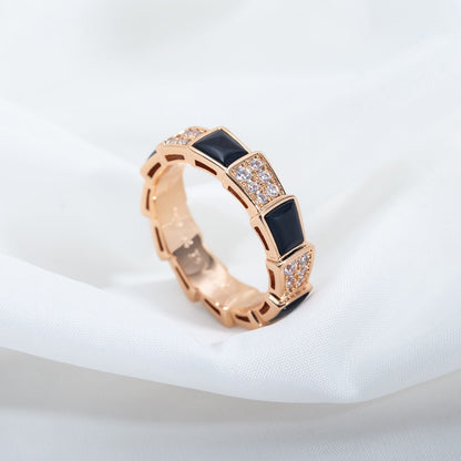 [Vellora Opalyn]SERPENTI RING PINK GOLD BLACK MOP DIAMOND PAVED 4MM