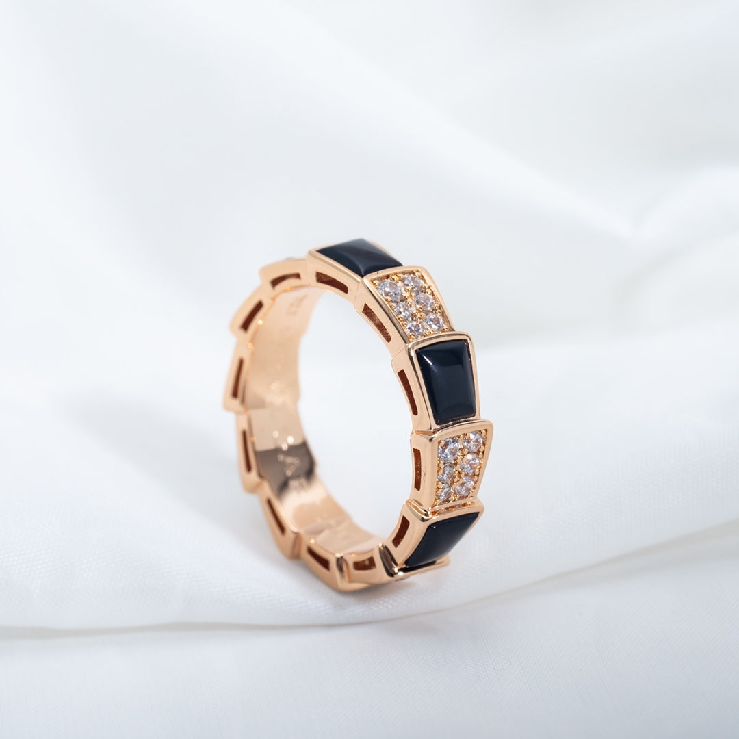 [Vellora Opalyn]SERPENTI RING PINK GOLD BLACK MOP DIAMOND PAVED 4MM