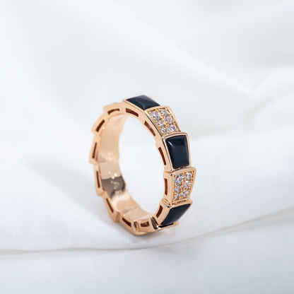 [Vellora Opalyn]SERPENTI RING PINK GOLD BLACK MOP DIAMOND PAVED 4MM
