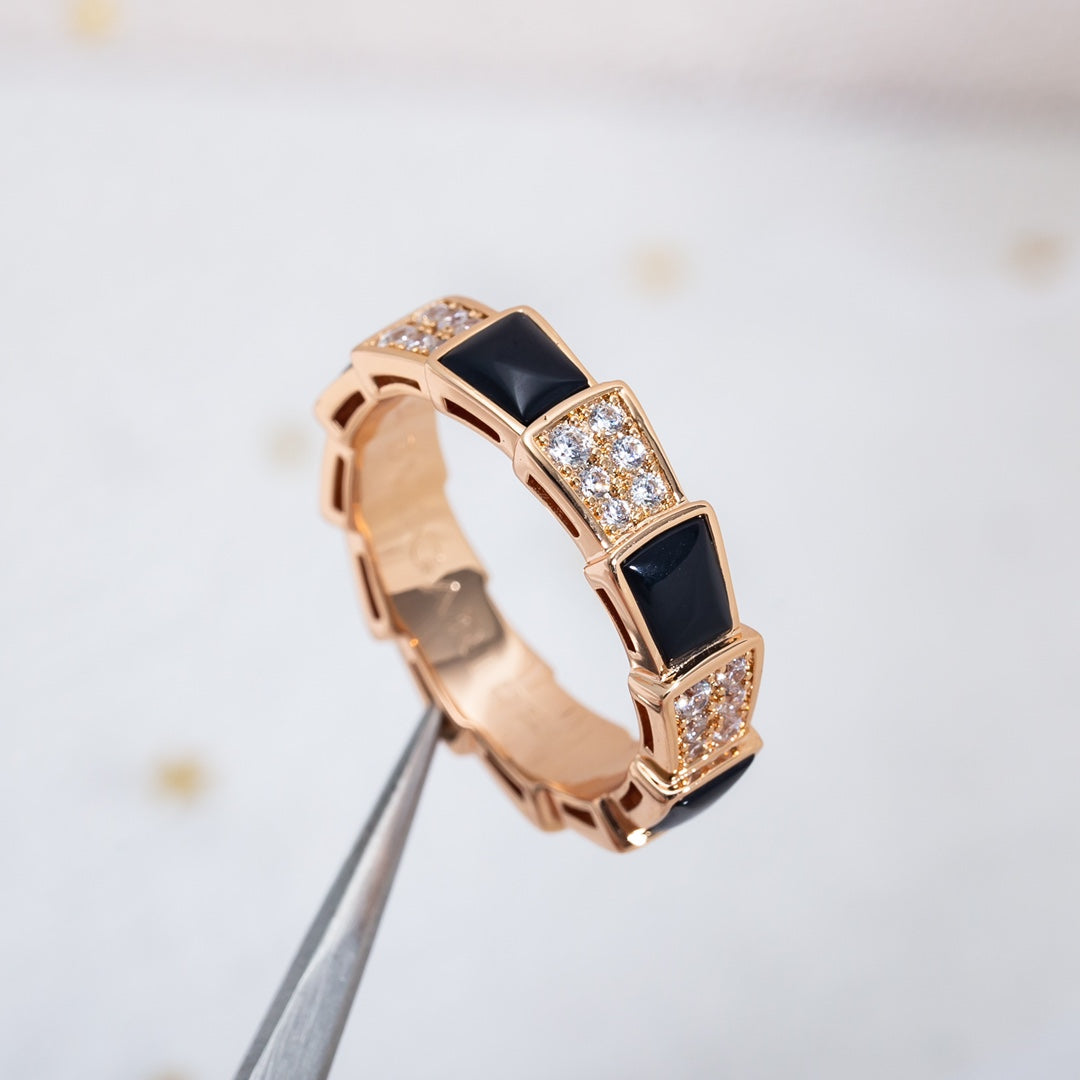 [Vellora Opalyn]SERPENTI RING PINK GOLD BLACK MOP DIAMOND PAVED 4MM