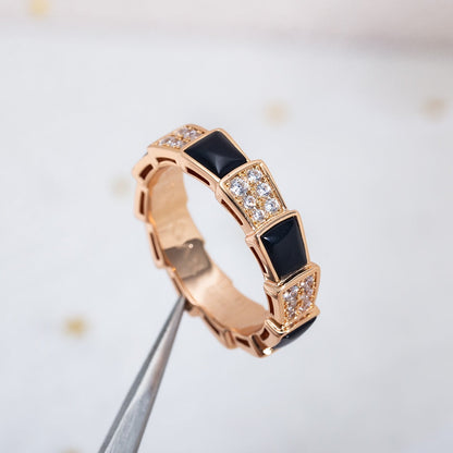 [Vellora Opalyn]SERPENTI RING PINK GOLD BLACK MOP DIAMOND PAVED 4MM