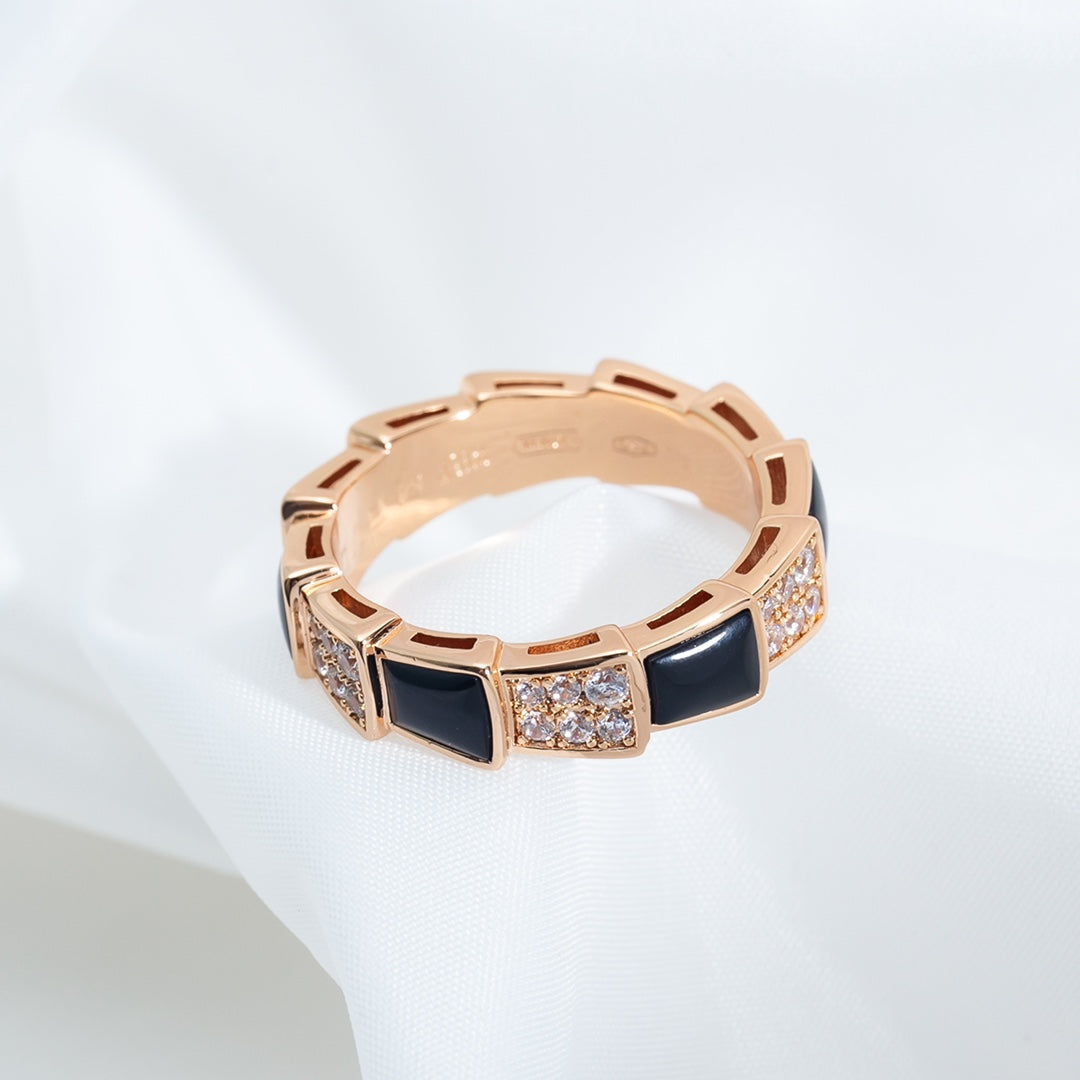 [Vellora Opalyn]SERPENTI RING PINK GOLD BLACK MOP DIAMOND PAVED 4MM
