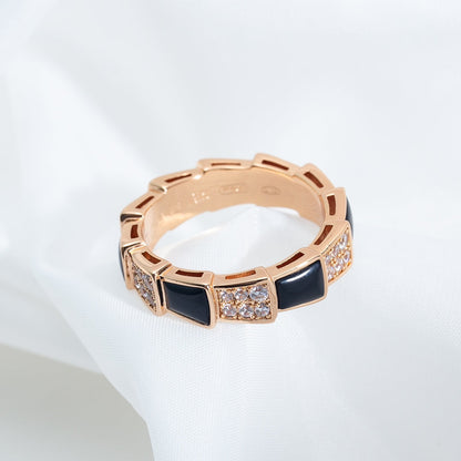 [Vellora Opalyn]SERPENTI RING PINK GOLD BLACK MOP DIAMOND PAVED 4MM