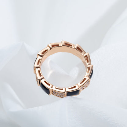 [Vellora Opalyn]SERPENTI RING PINK GOLD BLACK MOP DIAMOND PAVED 4MM