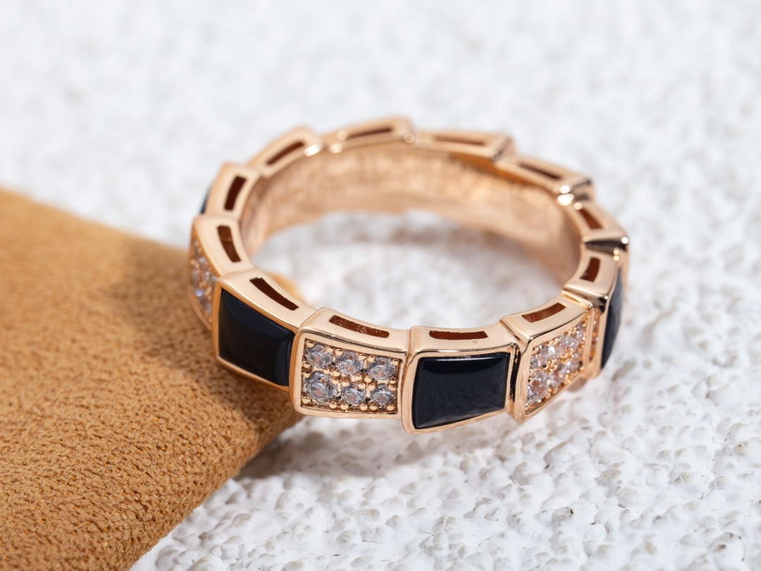 [Vellora Opalyn]SERPENTI RING PINK GOLD BLACK MOP DIAMOND PAVED 4MM