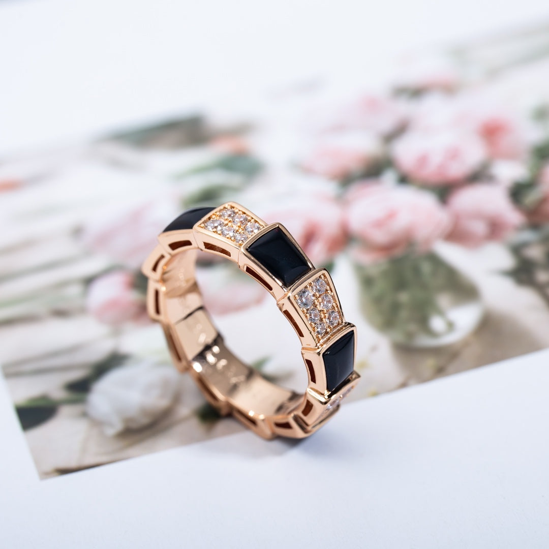 [Vellora Opalyn]SERPENTI RING PINK GOLD BLACK MOP DIAMOND PAVED 4MM