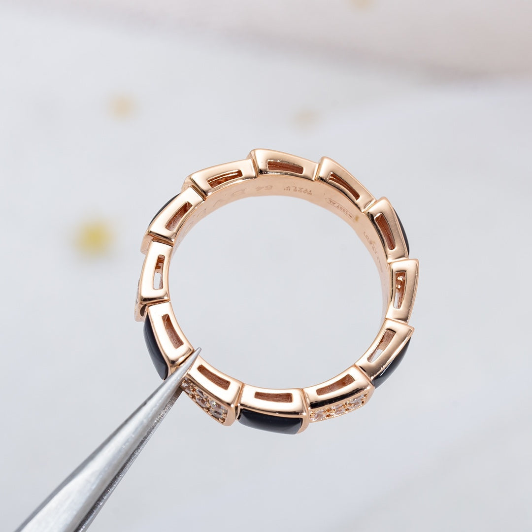 [Vellora Opalyn]SERPENTI RING PINK GOLD BLACK MOP DIAMOND PAVED 4MM