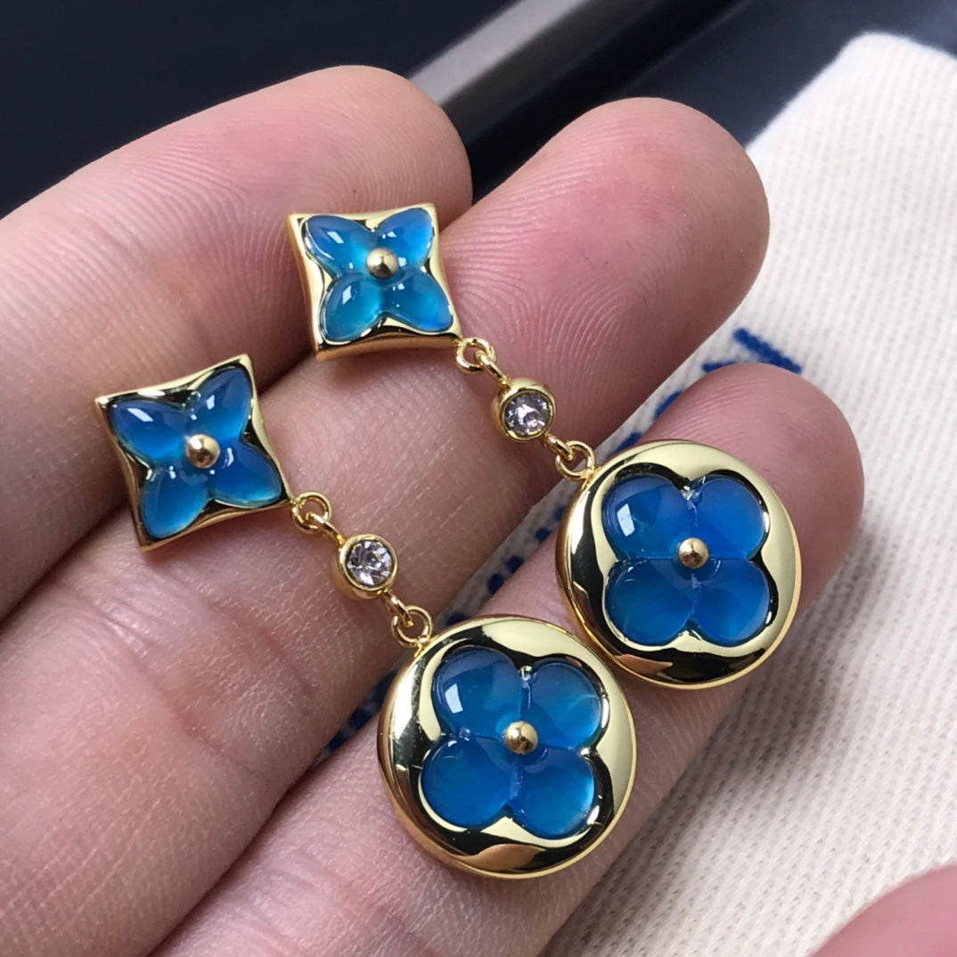 [Vellora Opalyn]STAR AND SUN AGATE DIAMOND EARRINGS