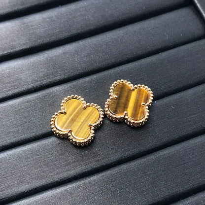 [Vellora Opalyn]CLOVER MEDIUM 1 MOTIFS TIGER EYE EARRINGS