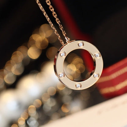 [Vellora Opalyn]LOVE NECKLACE 16MM 6 DIAMONDS PINK GOLD
