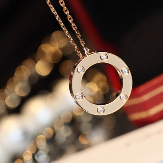 [Vellora Opalyn]LOVE NECKLACE 16MM 6 DIAMONDS PINK GOLD