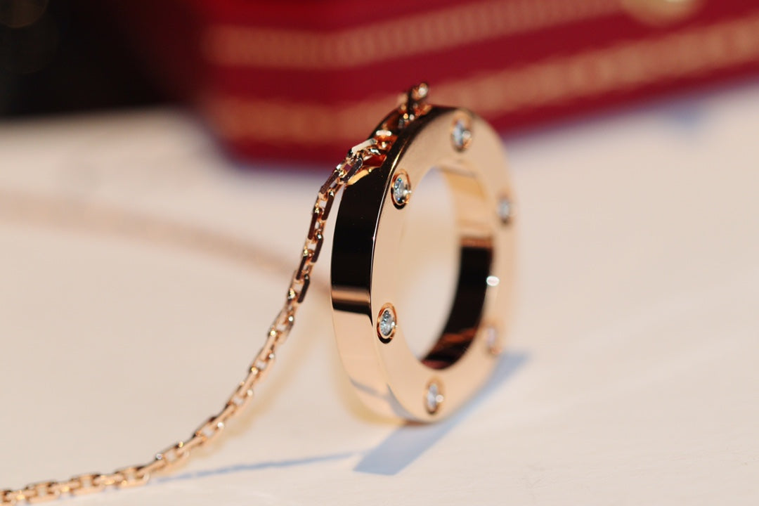 [Vellora Opalyn]LOVE NECKLACE 16MM 6 DIAMONDS PINK GOLD