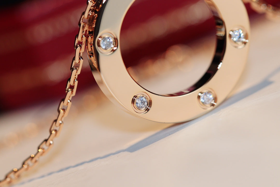[Vellora Opalyn]LOVE NECKLACE 16MM 6 DIAMONDS PINK GOLD