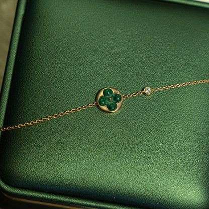 [Vellora Opalyn]SUN MALACHITE 1 DIAMOND PINK GOLD BRACELET