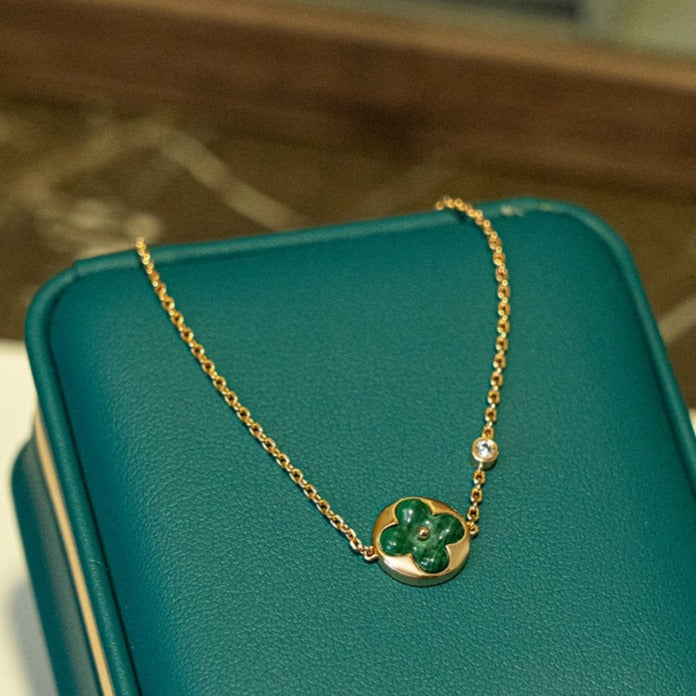 [Vellora Opalyn]SUN MALACHITE 1 DIAMOND PINK GOLD BRACELET