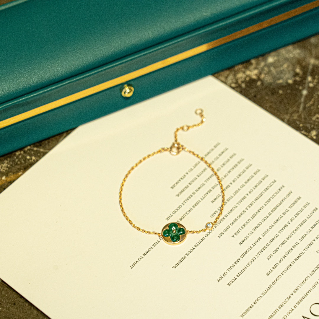 [Vellora Opalyn]SUN MALACHITE 1 DIAMOND PINK GOLD BRACELET