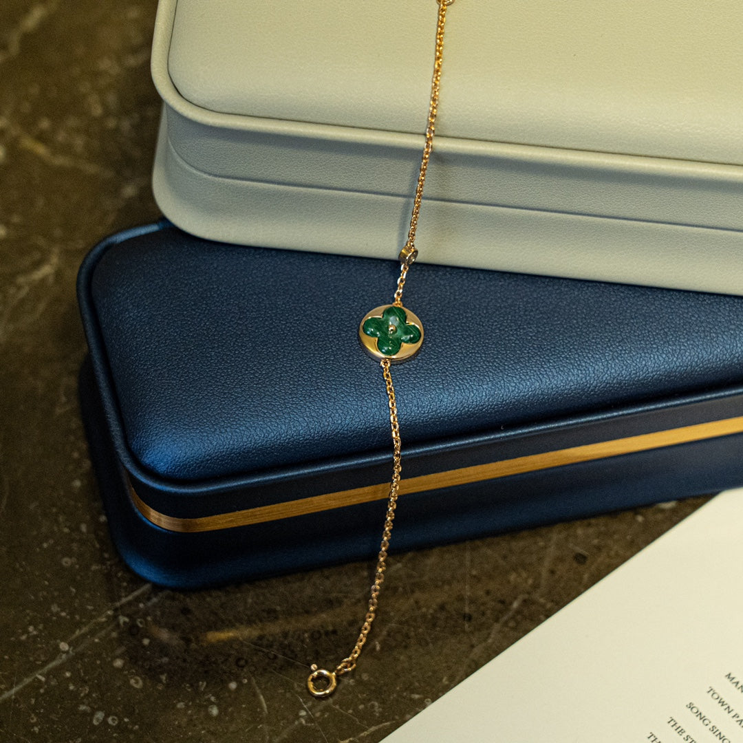 [Vellora Opalyn]SUN MALACHITE 1 DIAMOND PINK GOLD BRACELET