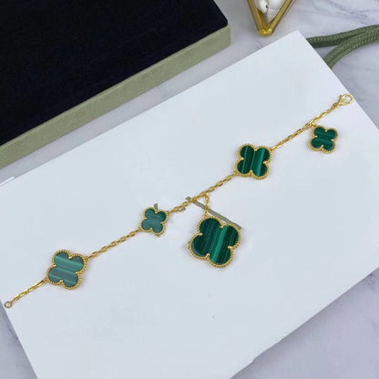 [Vellora Opalyn]MAGIC CLOVER MALACHITE GOLD BRACELET 5 MOTIFS