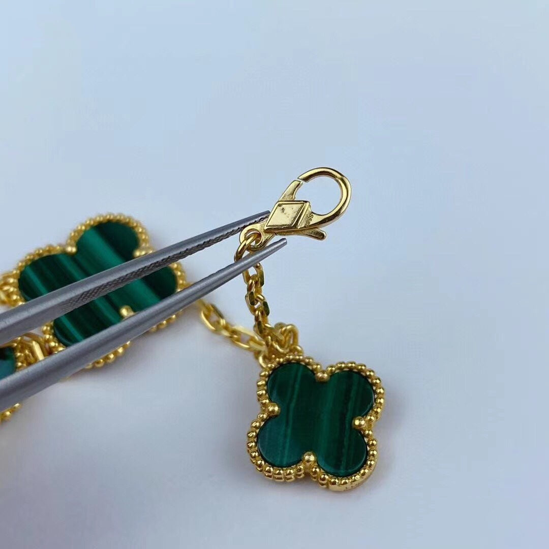 [Vellora Opalyn]MAGIC CLOVER MALACHITE GOLD BRACELET 5 MOTIFS