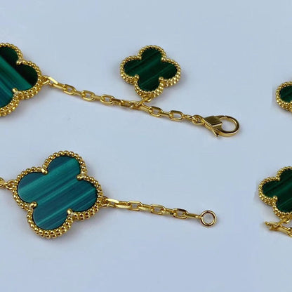 [Vellora Opalyn]MAGIC CLOVER MALACHITE GOLD BRACELET 5 MOTIFS