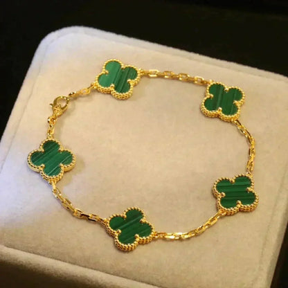 [Vellora Opalyn]CLOVER 5 MOTIFS MALACHITE BRACELET
