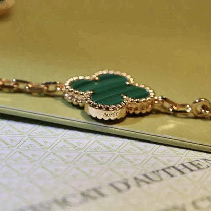[Vellora Opalyn]CLOVER 5 MOTIFS MALACHITE BRACELET