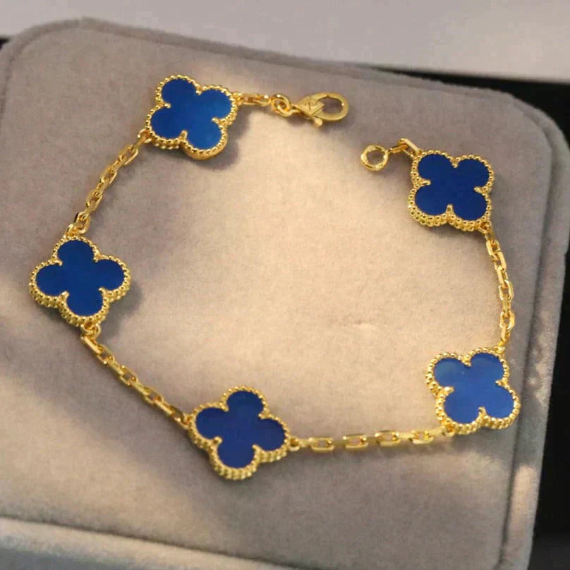 [Vellora Opalyn]CLOVER 5 MOTIFS BLUE AGATE BRACELET