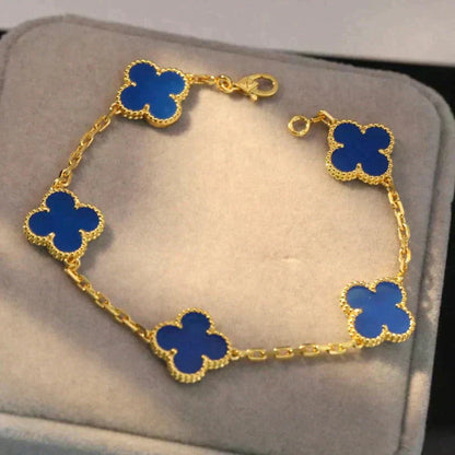 [Vellora Opalyn]CLOVER 5 MOTIFS BLUE AGATE BRACELET