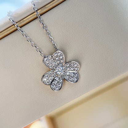 [Vellora Opalyn]CLOVER DIAMOND NECKLACE SILVER