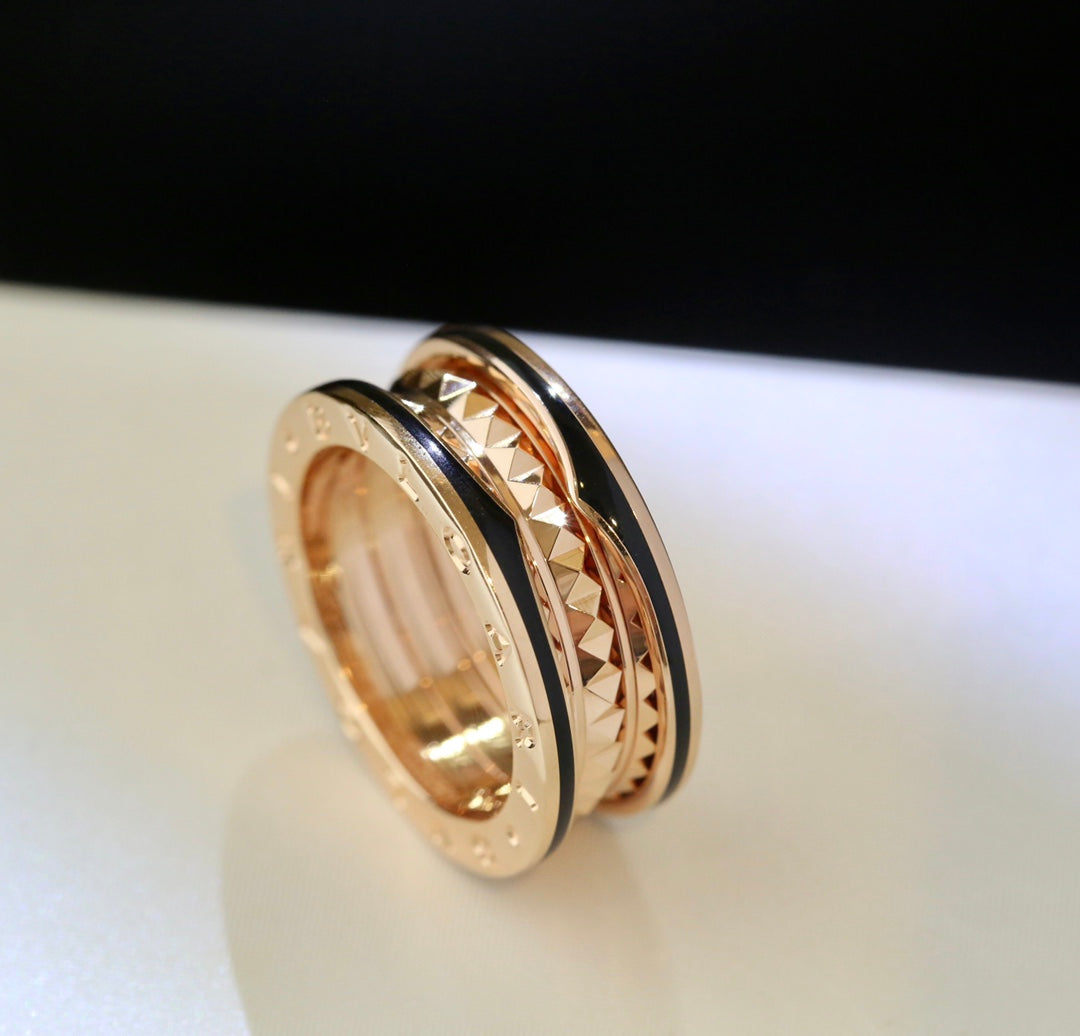 [Vellora Opalyn]ZERO 1 PINK GOLD BLACK CERAMIC RING