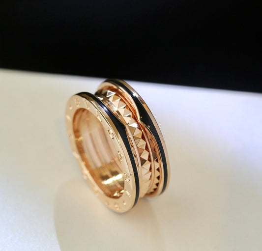 [Vellora Opalyn]ZERO 1 PINK GOLD BLACK CERAMIC RING