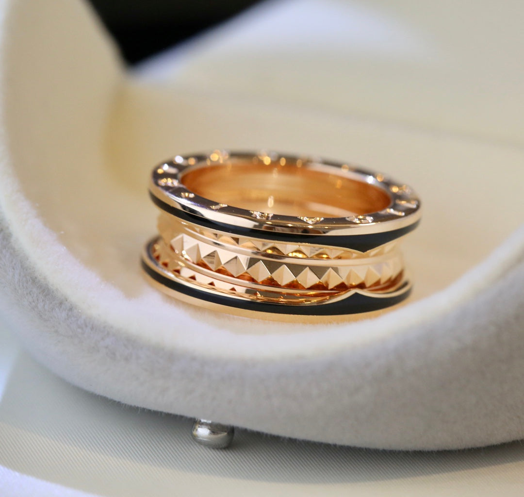 [Vellora Opalyn]ZERO 1 PINK GOLD BLACK CERAMIC RING